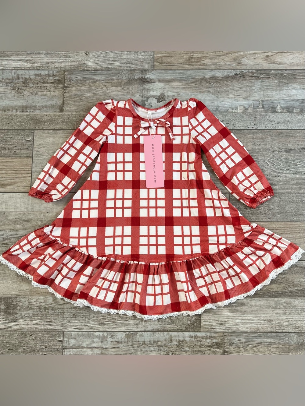 NWT Jane + Jo Girls Emma Gown in Red Gingham Check Size 3T